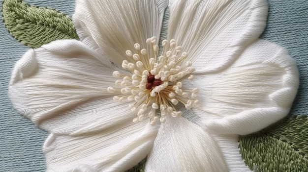 Kwiatowy haft na tkaninie